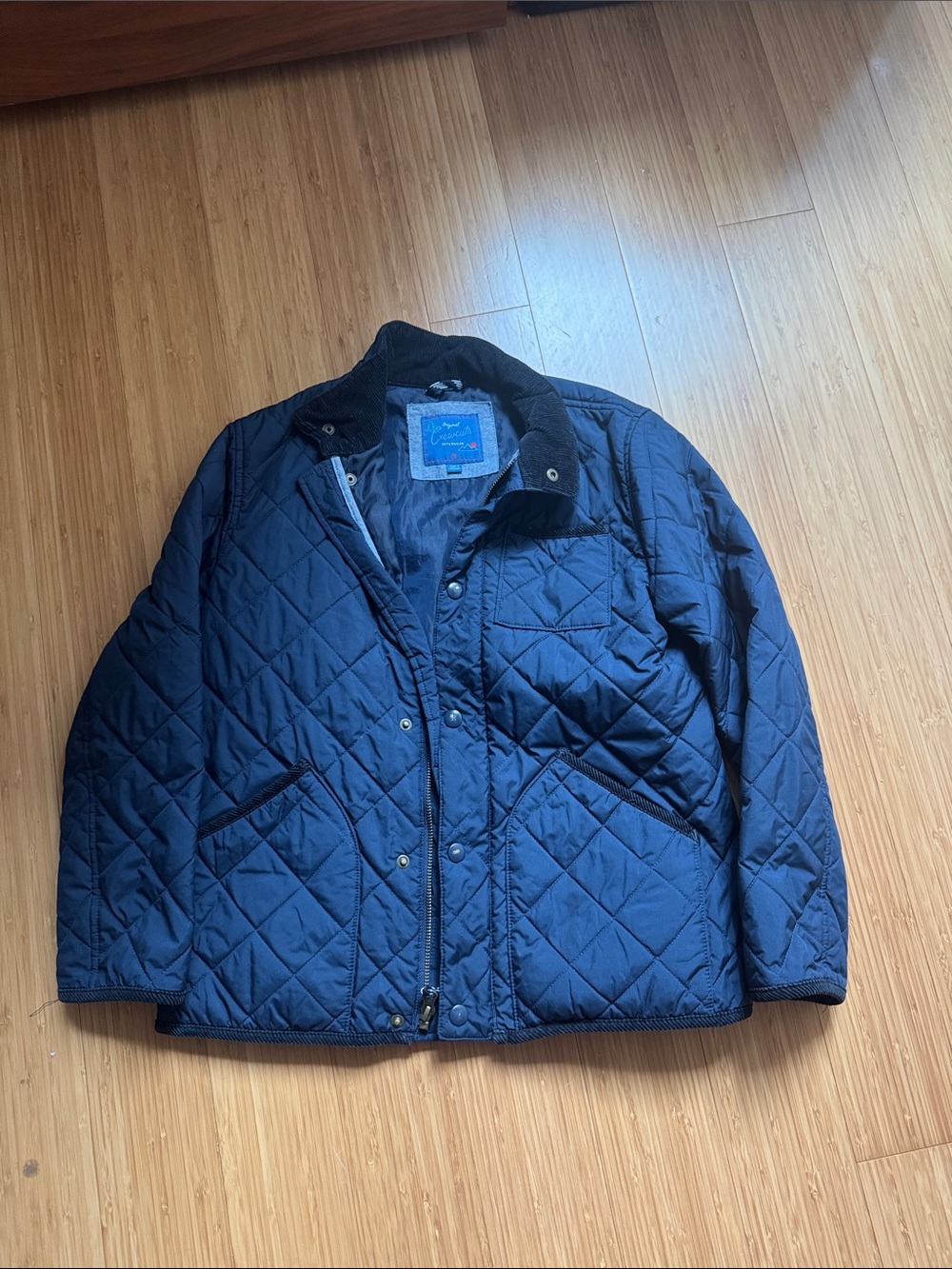 J. Crew Navy Quilted Lightweight Jacket with Black Corduroy Collar